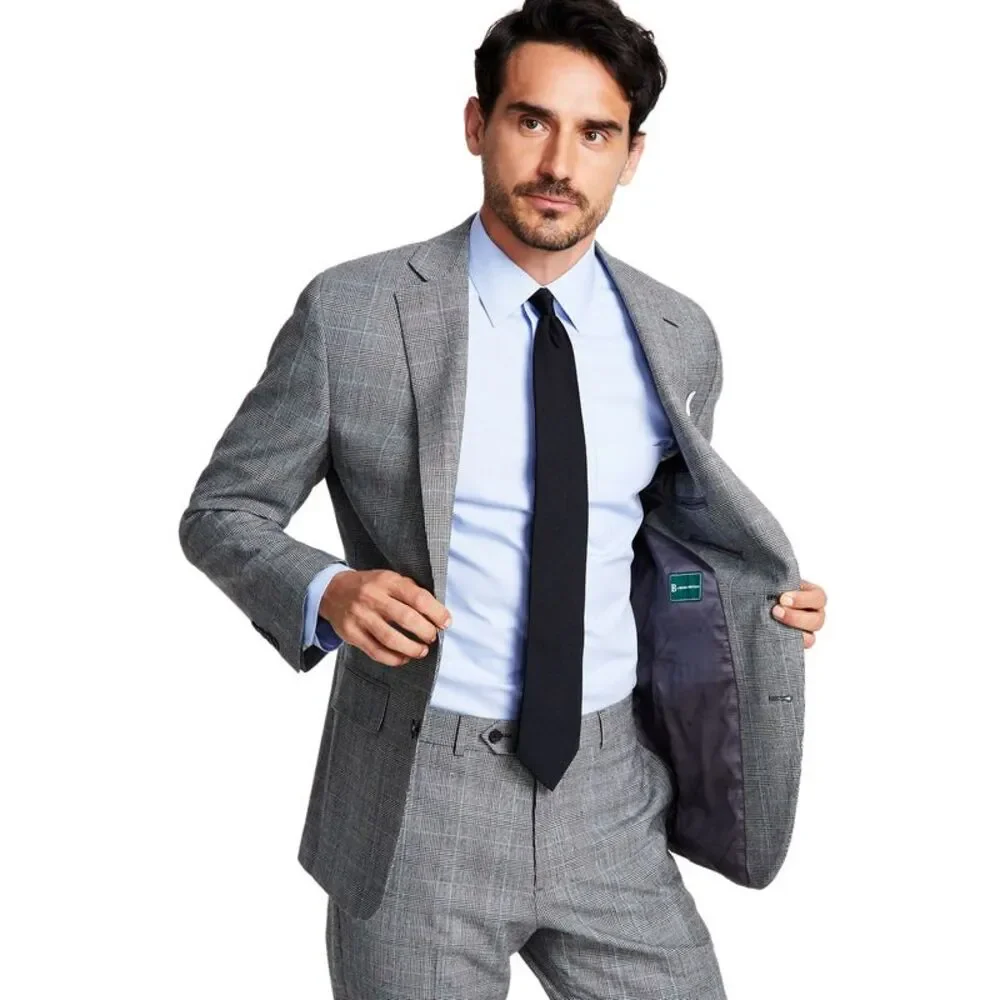 Brooks Brothers Mens Slim Fit Plaid Wool Blend Suit Jacket 40 Regular Grey NWT